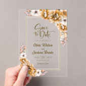 Oranje Floral Wedding Save the Date Acryl Uitnodigingen (Insitu (Draagbaar))