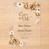 Oranje Floral Wedding Save the Date Acryl Uitnodigingen (Voorkant)