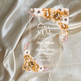 Oranje Floral Wedding Save the Date Acryl Uitnodigingen