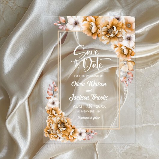Oranje Floral Wedding Save the Date Acryl Uitnodigingen