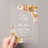 Oranje Floral Wedding Save the Date Acryl Uitnodigingen (Insitu (Draagbaar))