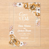 Oranje Floral Wedding Save the Date Acryl Uitnodigingen (Voorkant)