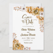 Oranje Floral Wedding Save the Date Kaart (Voorkant)