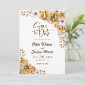 Oranje Floral Wedding Save the Date Kaart (Staand voorkant)