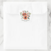 Oranje Floral Wedding Vierkante Sticker (Tas)