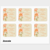 Oranje Floral Wedding Vierkante Sticker (Vel)