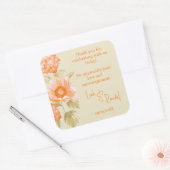 Oranje Floral Wedding Vierkante Sticker (Envelop)