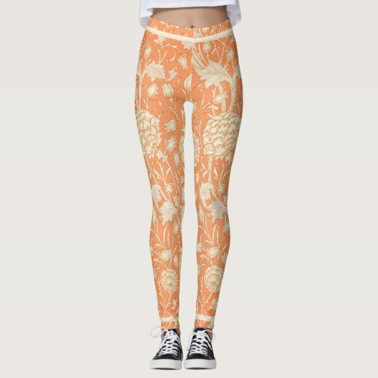 Oranje Floral William Morris Leggings (Voorkant)