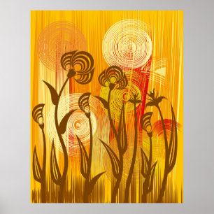 Oranje florale achtergrond poster