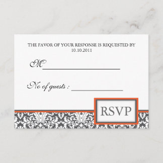 Oranje florale Damask RSVP Invite Kaartje