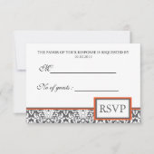 Oranje florale Damask RSVP Invite Kaartje (Voorkant)