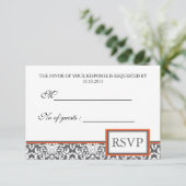 Oranje florale Damask RSVP Invite Kaartje (Staand voorkant)