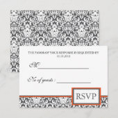 Oranje florale Damask RSVP Invite Kaartje (Voorkant / Achterkant)