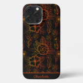 Oranje florale naadloze patroon, gepersonaliseerde iPhone hoesje (Achterkant)