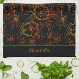 Oranje florale naadloze patroon, gepersonaliseerde theedoek