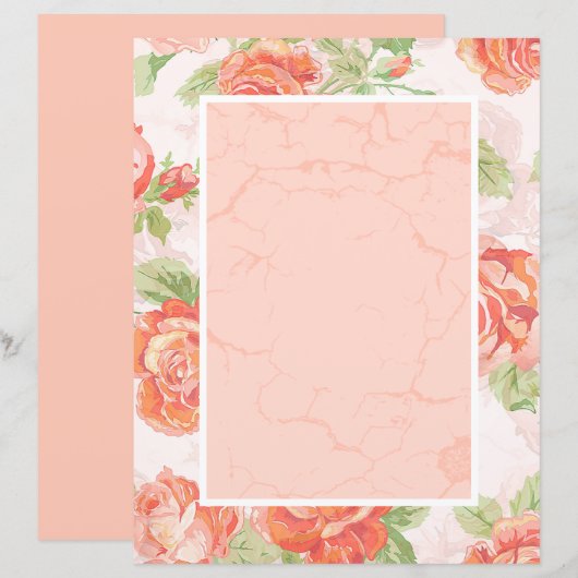 Oranje floreel roos briefpapier papier (Voorkant / Achterkant)
