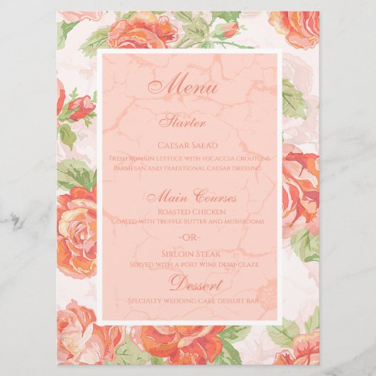 Oranje floreel roos menu (Voorkant)