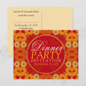 Oranje florettes Dinner Party nodigt Briefkaart ui (Voorkant / Achterkant)