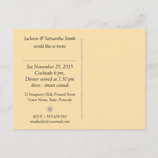 Oranje florettes Dinner Party nodigt Briefkaart ui (Achterkant)