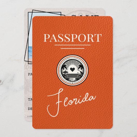 Oranje Florida Passport Bewaar de datum Save The Date (Voorkant / Achterkant)