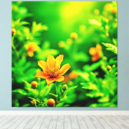 Oranje Flower Bokeh Sunny Canvas Afdruk (Insitu (Houten vloer))
