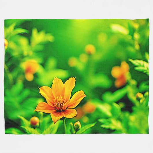 Oranje Flower Bokeh Sunny Fleece Deken (Voorkant (Horizontaal))