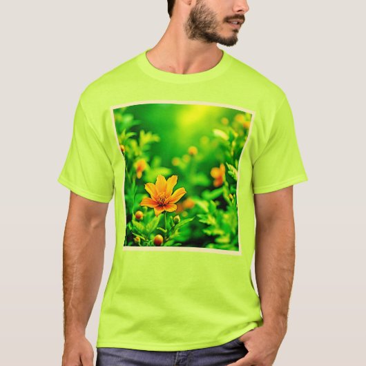 Oranje Flower Bokeh Sunny T-shirt (Voorkant)