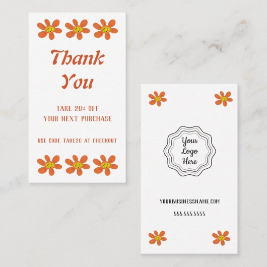 Oranje Flower Discount Kaart Kortingskaartje (Voorkant / Achterkant)