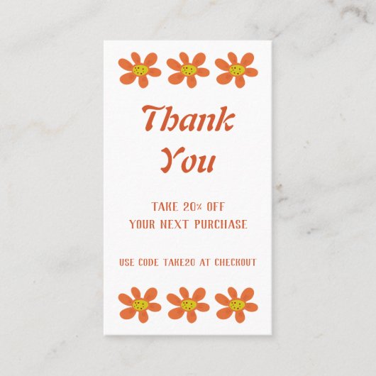 Oranje Flower Discount Kaart Kortingskaartje (Voorkant)