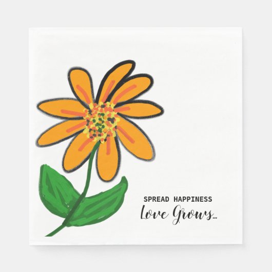Oranje Flower Spread Happiness Paper Servet (Voorkant)