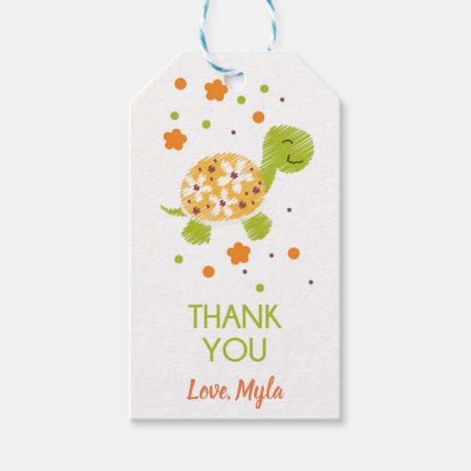 Oranje Flower Turtle Gift Label Cadeaulabel (Voorkant)
