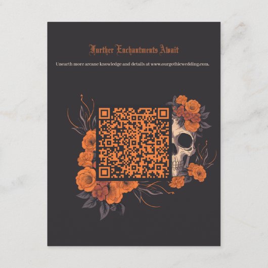 Oranje Flowers Elegant gothic QR-code detailkaart Informatiekaartje (Achterkant)