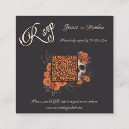 Oranje Flowers Elegant Minimal QR code RSVP kaart