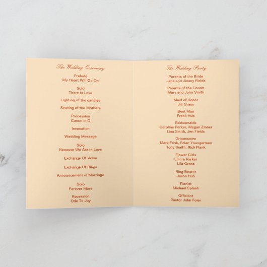 Oranje Flowers Mason Jars Program Kaart (Binnen)