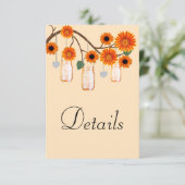 Oranje Flowers Mason Jars Wedding Details Informatiekaartje (Staand voorkant)