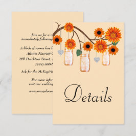 Oranje Flowers Mason Jars Wedding Details Informatiekaartje