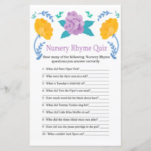 Oranje Flowers Nursery Rhyme Quiz baby shower game