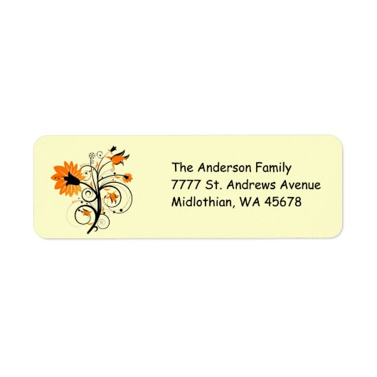 Oranje Flowers Return Address Label (Voorkant)