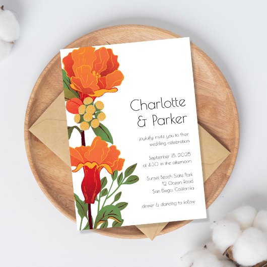 Oranje Flowers Trouwuitnodiging Kaart