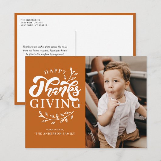 Oranje Foliage Krans Foto Happy Thanksgiving Feestdagenkaart (Voorkant / Achterkant)