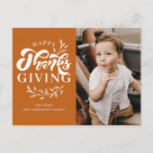 Oranje Foliage Krans Foto Happy Thanksgiving Feestdagenkaart (Voorkant)