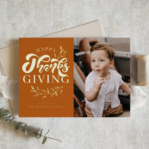 Oranje Foliage Krans Foto Happy Thanksgiving Folie Feestdagenkaart