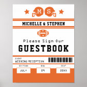 Oranje Football Ticket Bruiloft Gastenboek Teken Poster (Voorkant)