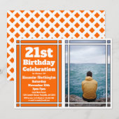 Oranje Foto 21st Birthday Party Invitation Kaart (Voorkant / Achterkant)