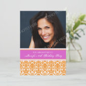 Oranje Foto 40th Birthday Party Kaart (Staand voorkant)