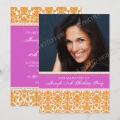 Oranje Foto 40th Birthday Party Kaart (Voorkant / Achterkant)