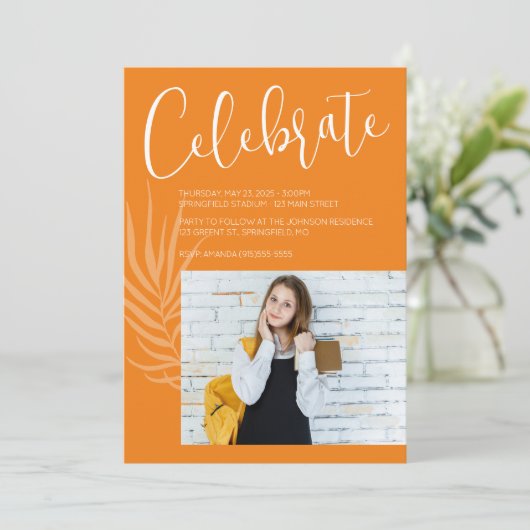 Oranje Foto Afstuderen Kaart (Staand voorkant)