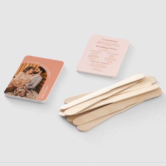 Oranje foto Boho Disco bruiloft programma Handwaaier (Niet-gemonteerd)