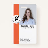 Oranje foto-ID-badge met QR-code Badge (Voorkant)