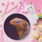 Oranje foto van Iguana Papieren Bordje (Feest)